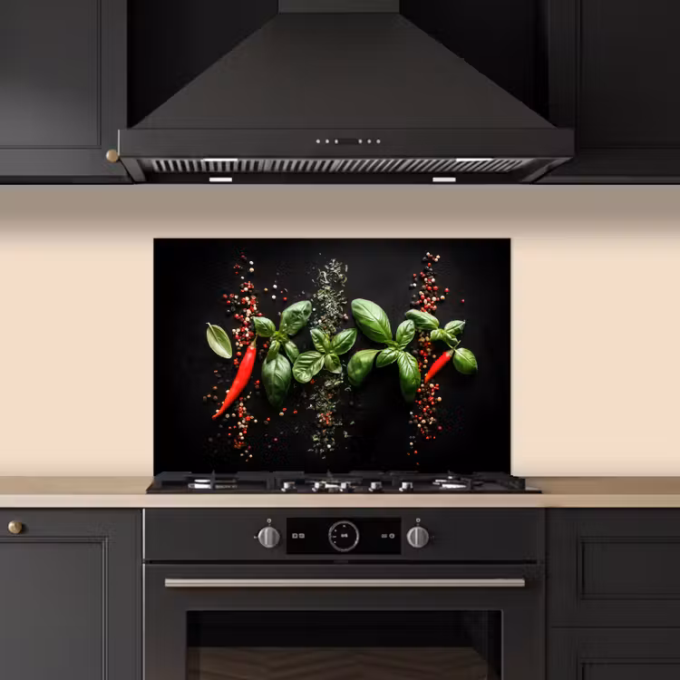 Spatscherm keuken - Chilipepers - Basilicum - Blaadjes - Rood — 2