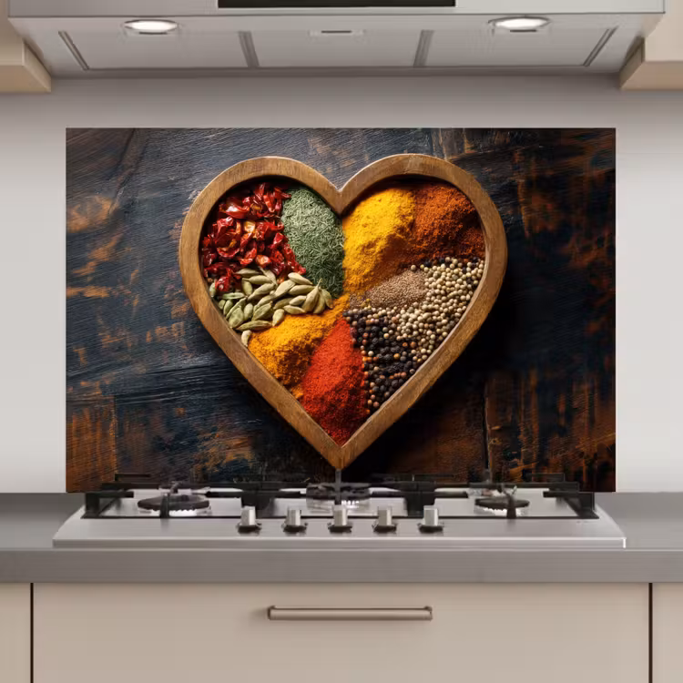 Spatscherm keuken - Houten - Hart - Kleurrijke - Specerijen — 1