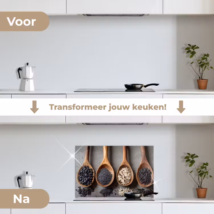 Spatscherm keuken - Houten - Lepels - Rijst - Zaden — 3