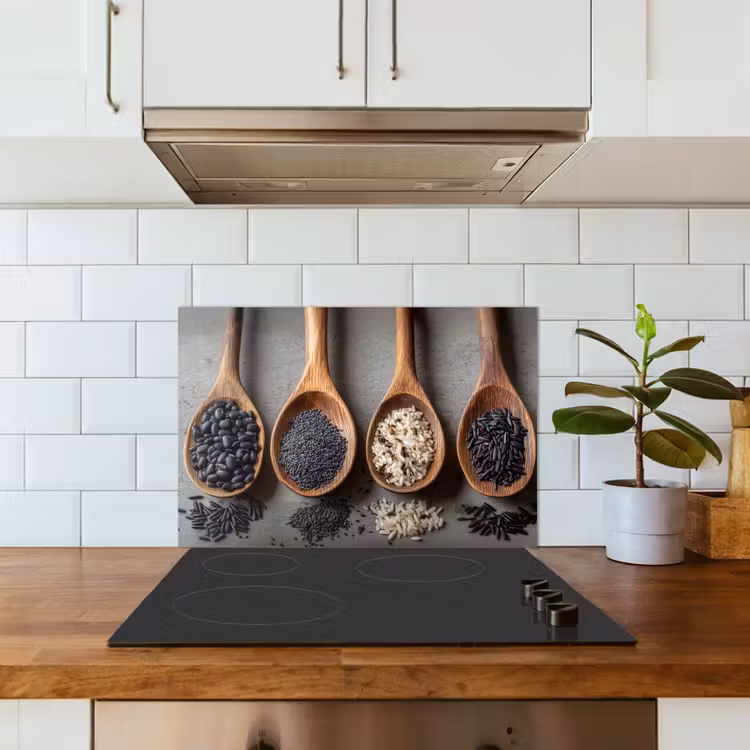 Spatscherm keuken - Houten - Lepels - Rijst - Zaden — 6