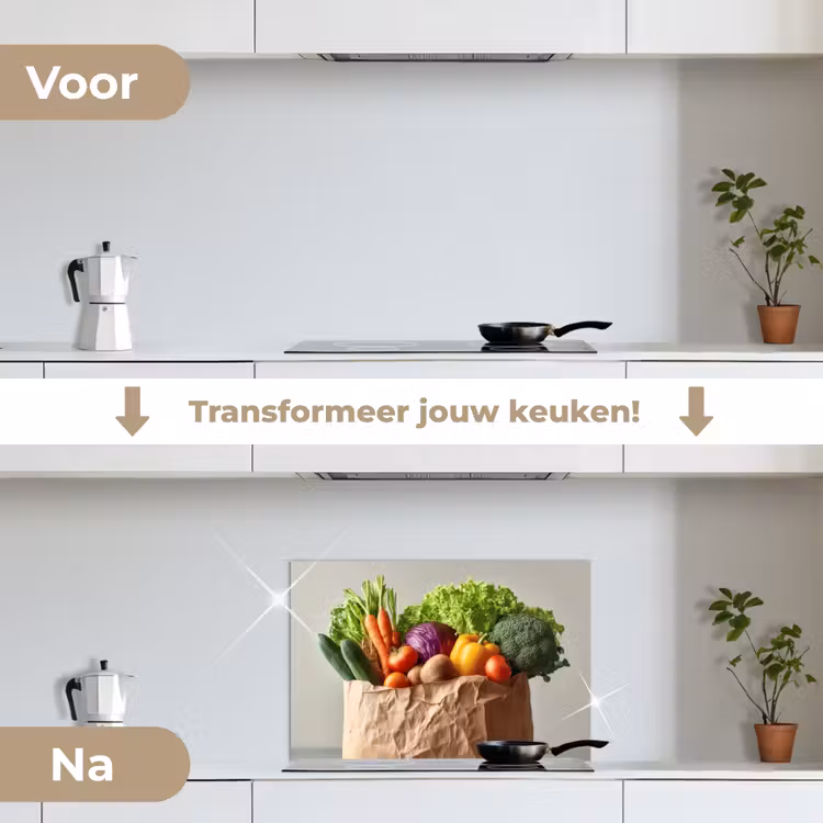 Spatscherm keuken - Papieren - Boodschappen - Groente - Kleurrijk — 3