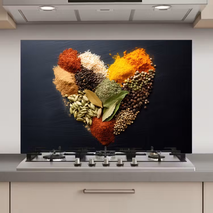 Spatscherm keuken - Specerijen - Mix - Hartvorm - Zwart — 1