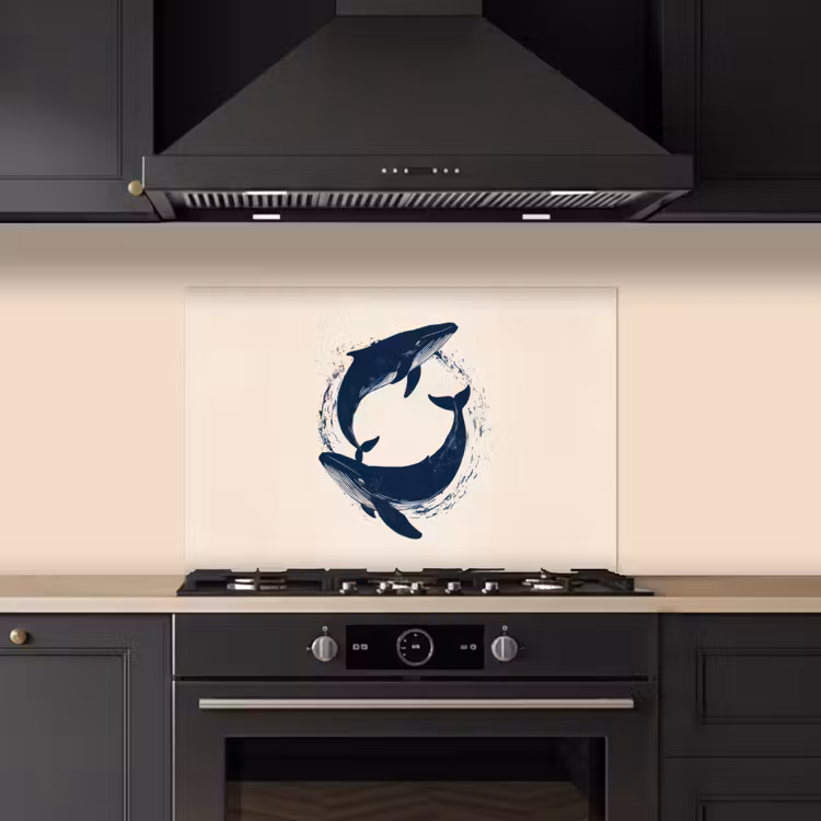 Spatscherm keuken - Walvissen - Spetters - Cirkel - Donkerblauw — 2
