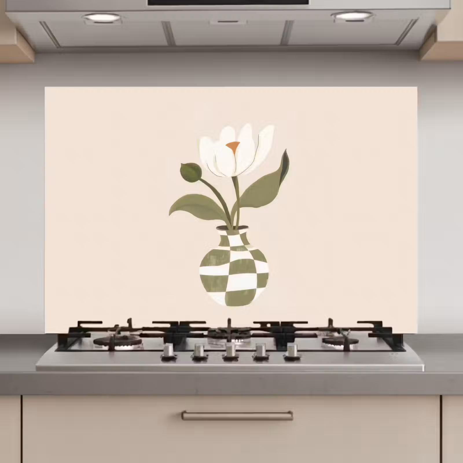 Spatscherm keuken - Vaas - Geruit - Bloem - Groen — 1