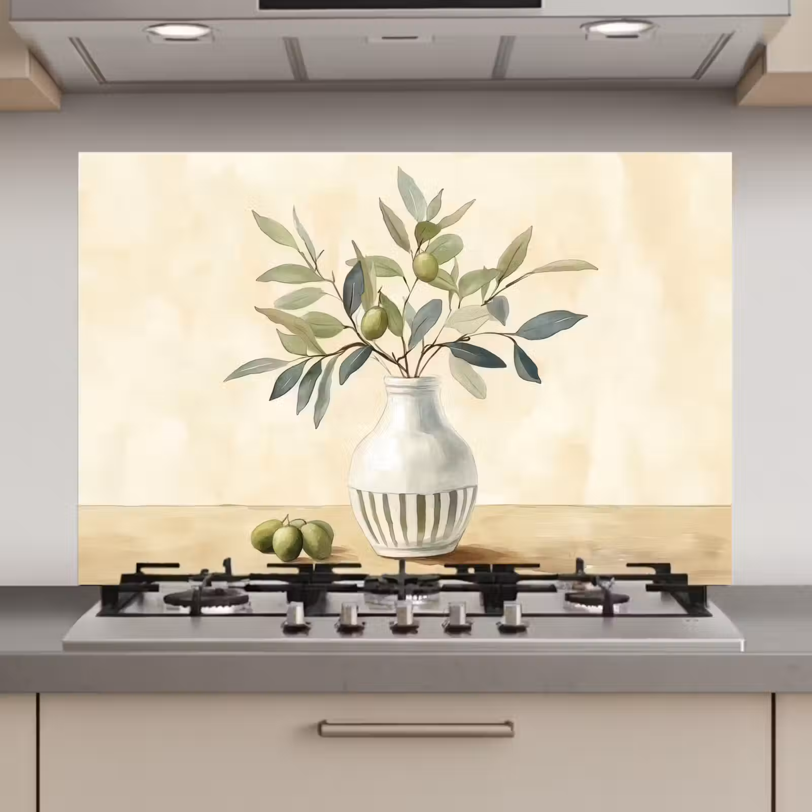 Spatscherm keuken - Vaas - Keramiek - Olijftakken — 1