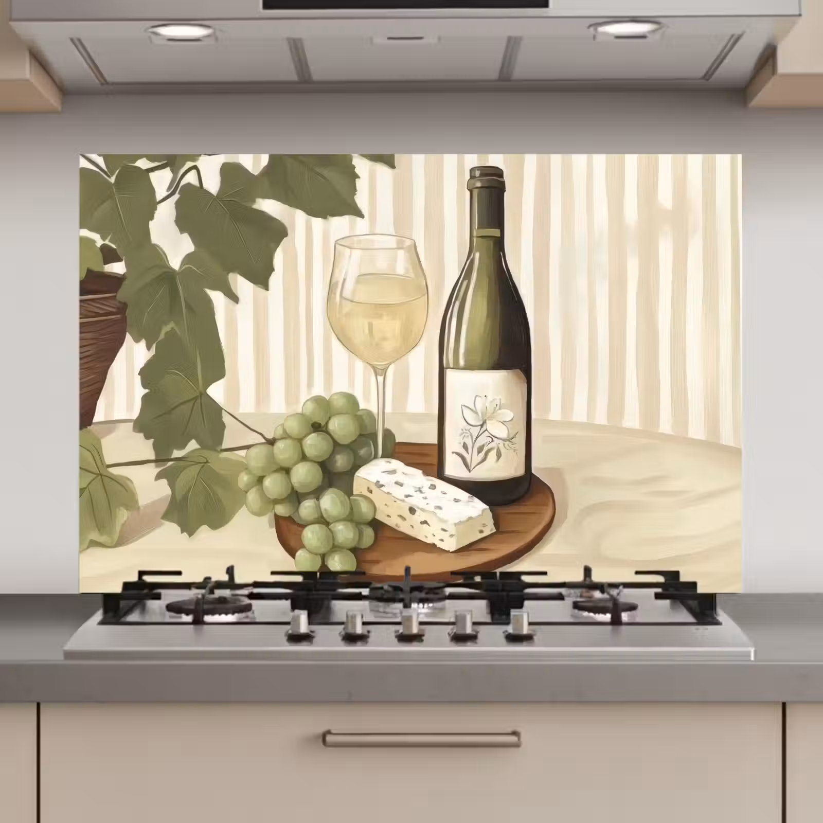 Spatscherm keuken - Wijn - Druiven - Kaas - Bladeren — 1
