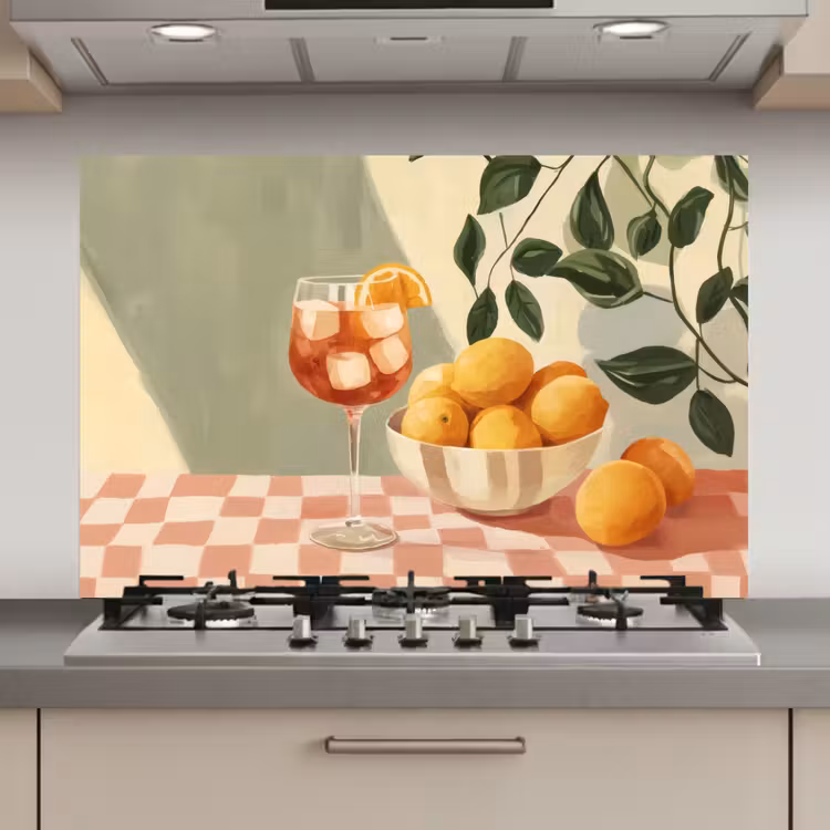 Spatscherm keuken - Citroenen - Glas - Tafelkleed - Geblokt — 1