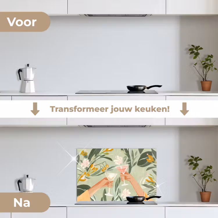 Spatscherm keuken - Glazen - Proosten - Bladeren - Groen — 3