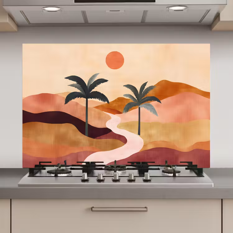 Spatscherm keuken - Heuvels - Palmbomen - Abstract — 1