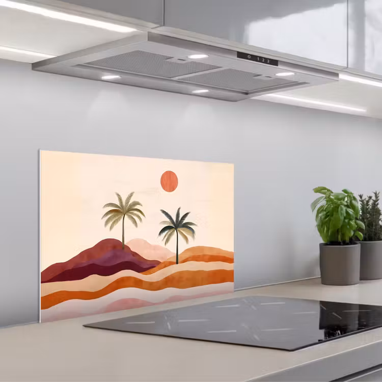 Spatscherm keuken - Palmbomen - Abstract - Zon - Heuvels — 5