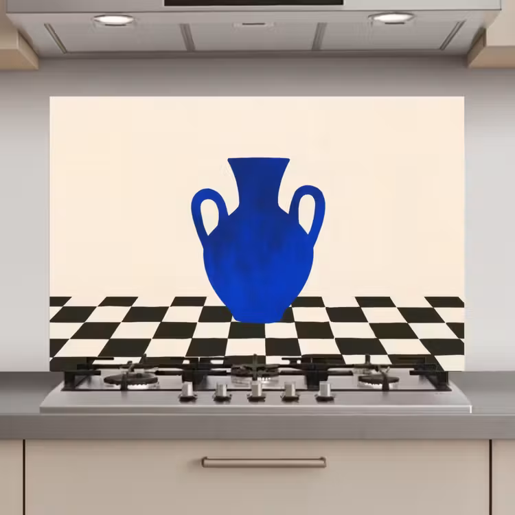 Spatscherm keuken - Vaas - Blauw - Geblokt - Modern — 1