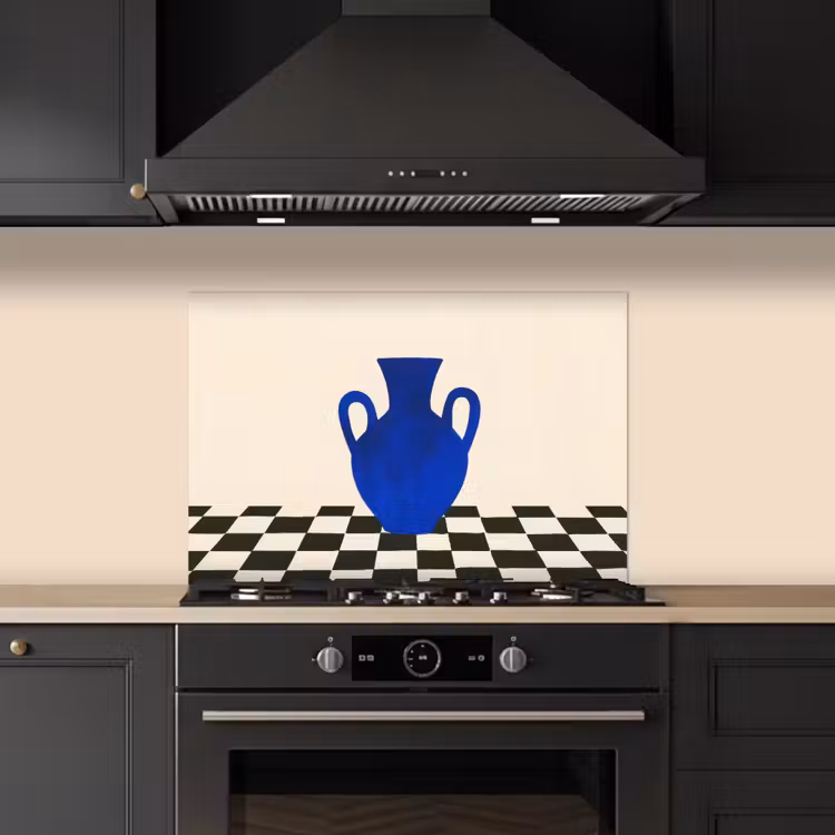 Spatscherm keuken - Vaas - Blauw - Geblokt - Modern — 2