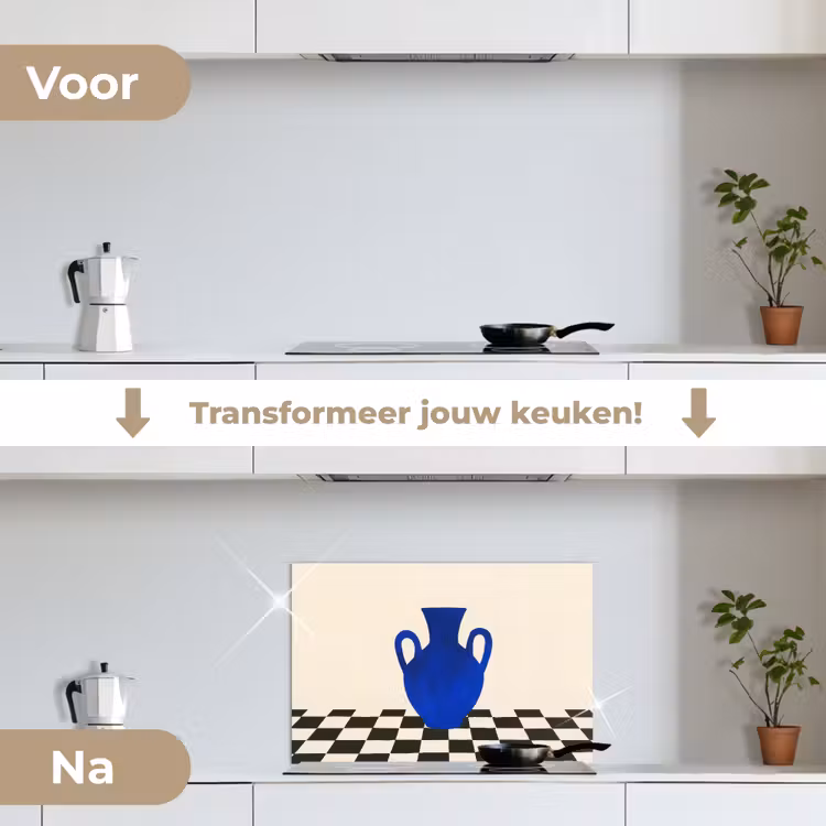 Spatscherm keuken - Vaas - Blauw - Geblokt - Modern — 3