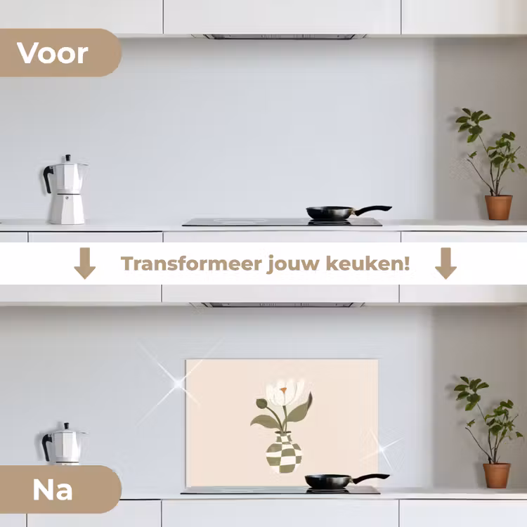 Spatscherm keuken - Vaas - Geruit - Bloem - Groen — 3