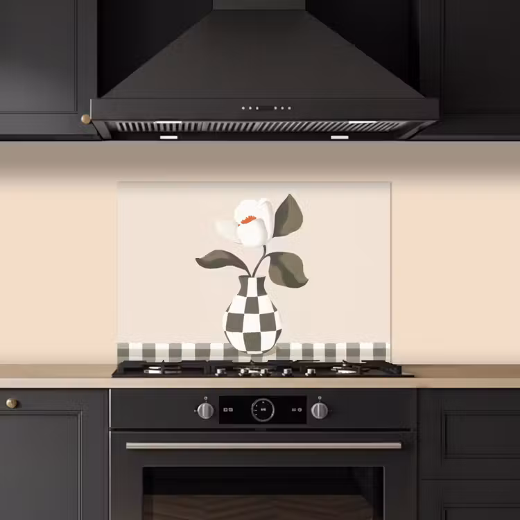 Spatscherm keuken - Vaas - Geruit - Groen - Bloem — 2