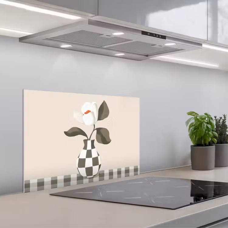 Spatscherm keuken - Vaas - Geruit - Groen - Bloem — 5