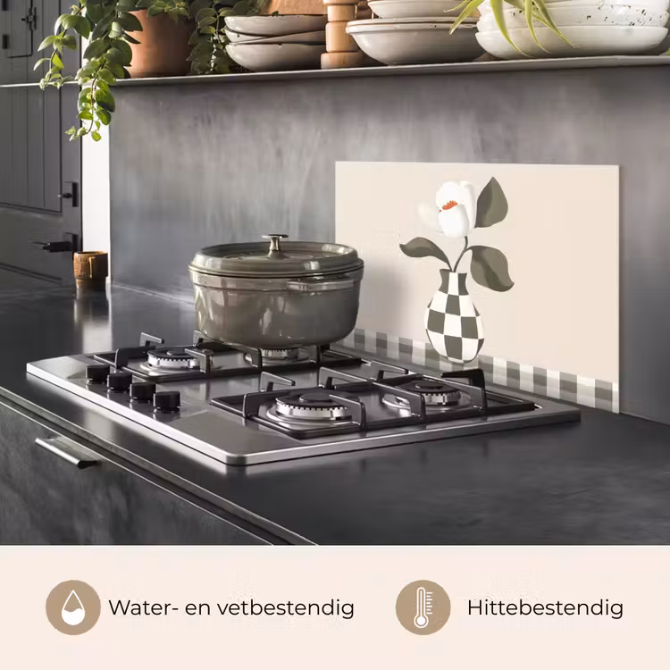 Spatscherm keuken - Vaas - Geruit - Groen - Bloem — 7