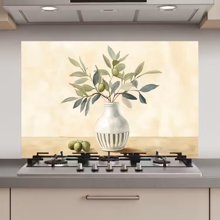 Spatscherm keuken - Vaas - Keramiek - Olijftakken — 1
