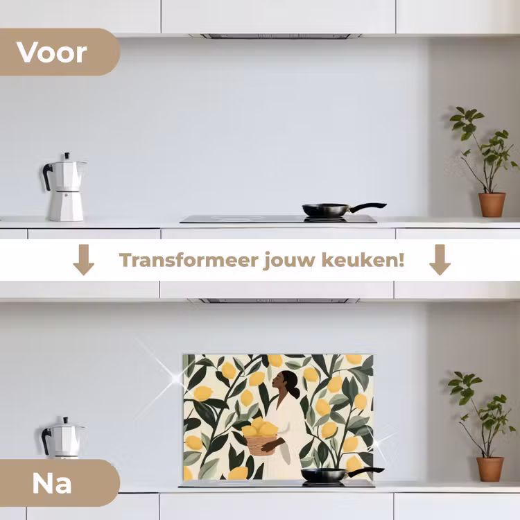 Spatscherm keuken - Vrouw - Mand - Citroenen - Bladeren — 3