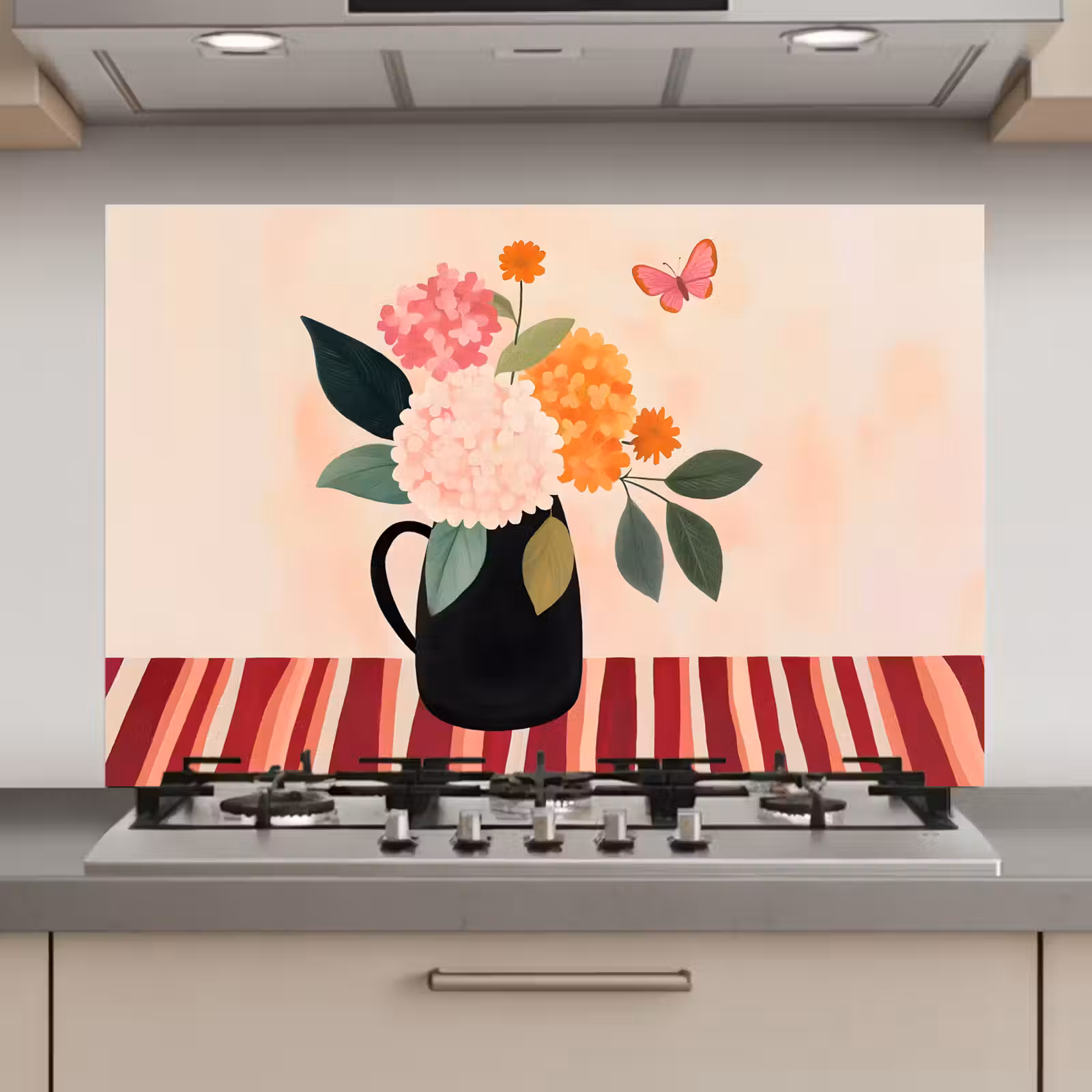 Spatscherm keuken - Vaas - Bloemen - Vlinder - Rood — 1