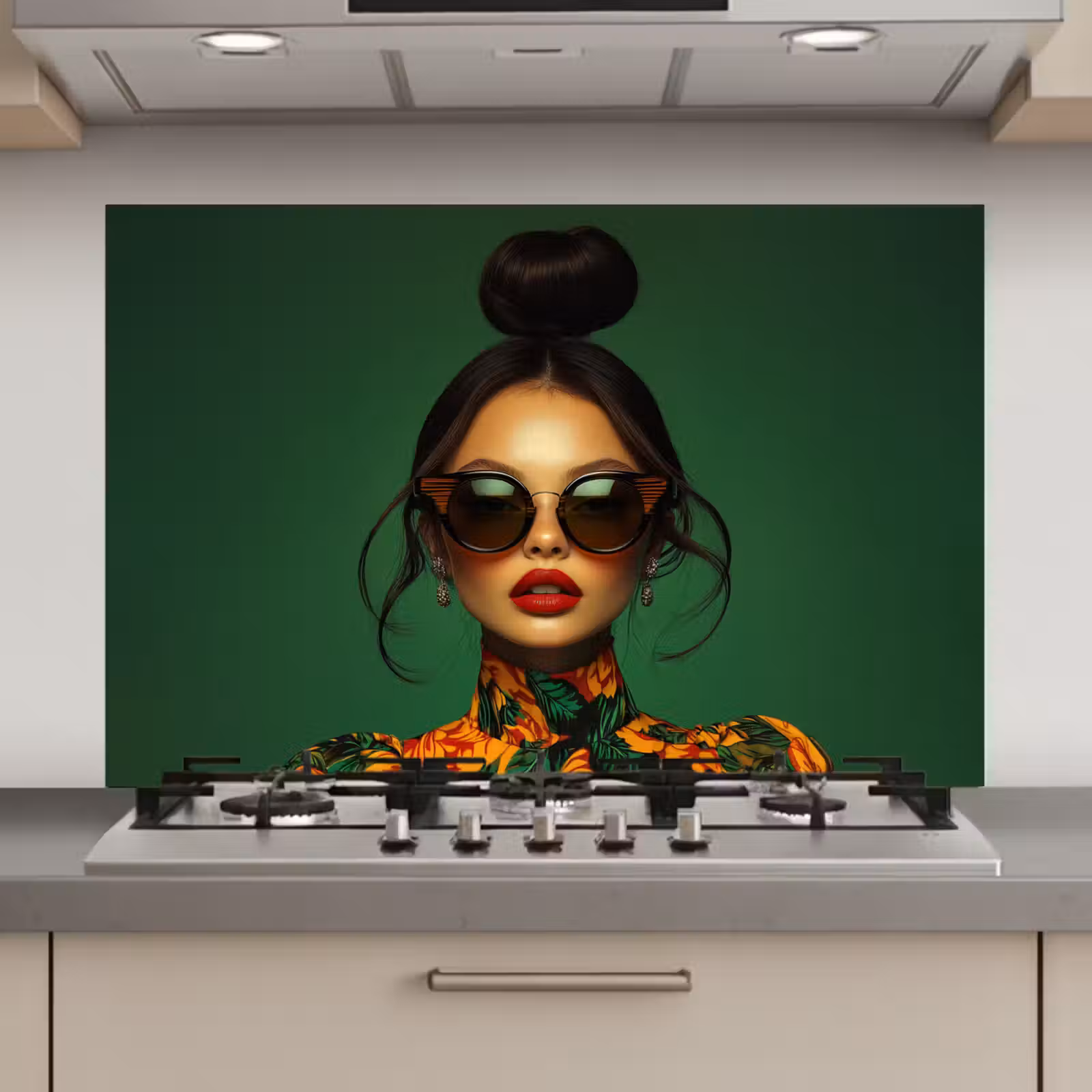 Spatscherm keuken - Vrouw - Groen - Modern - Bril - Abstract — 1