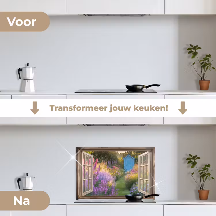 Spatscherm keuken - Doorkijk - Bloemen - Raam - Natuur — 3