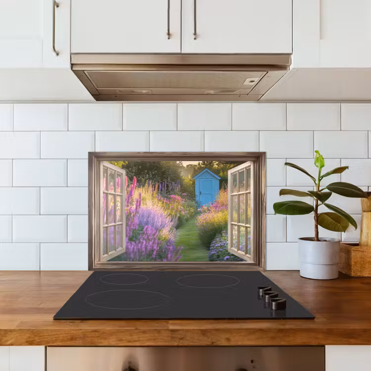 Spatscherm keuken - Doorkijk - Bloemen - Raam - Natuur — 6