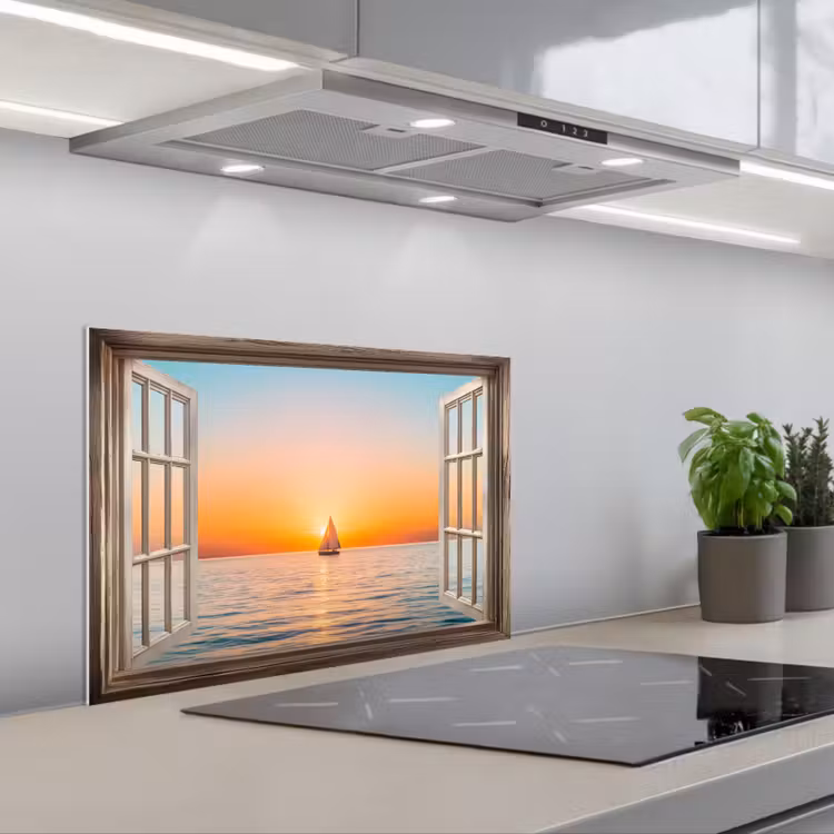 Spatscherm keuken - Doorkijk - Zee - Boot - Zonsondergang — 5