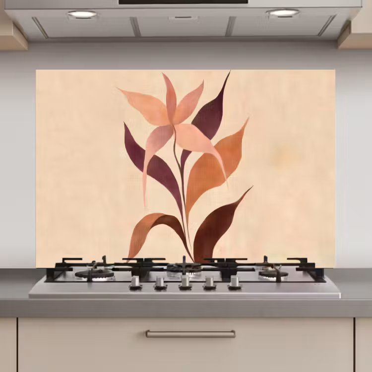 Spatscherm keuken - Minimalistisch - Bloem - Bladeren - Beige — 1