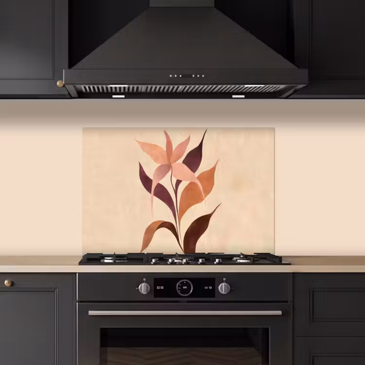 Spatscherm keuken - Minimalistisch - Bloem - Bladeren - Beige — 2