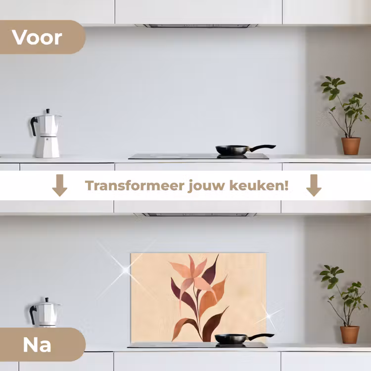 Spatscherm keuken - Minimalistisch - Bloem - Bladeren - Beige — 3