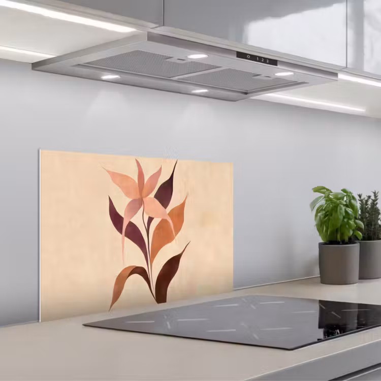 Spatscherm keuken - Minimalistisch - Bloem - Bladeren - Beige — 5