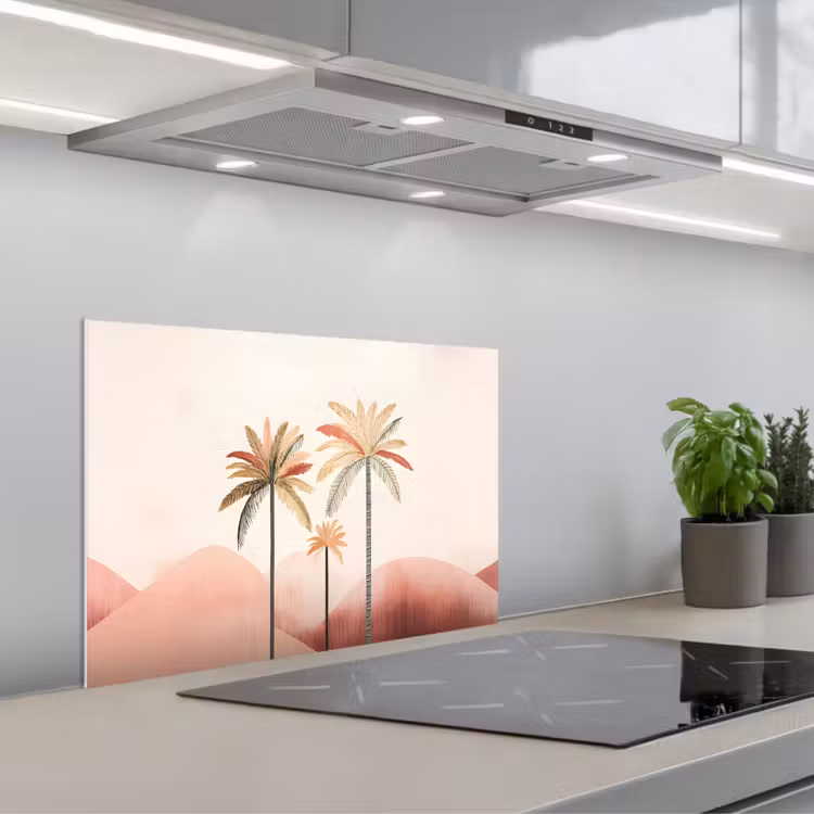 Spatscherm keuken - Palmbomen - Heuvels - Minimalistisch - Zachtroze — 5