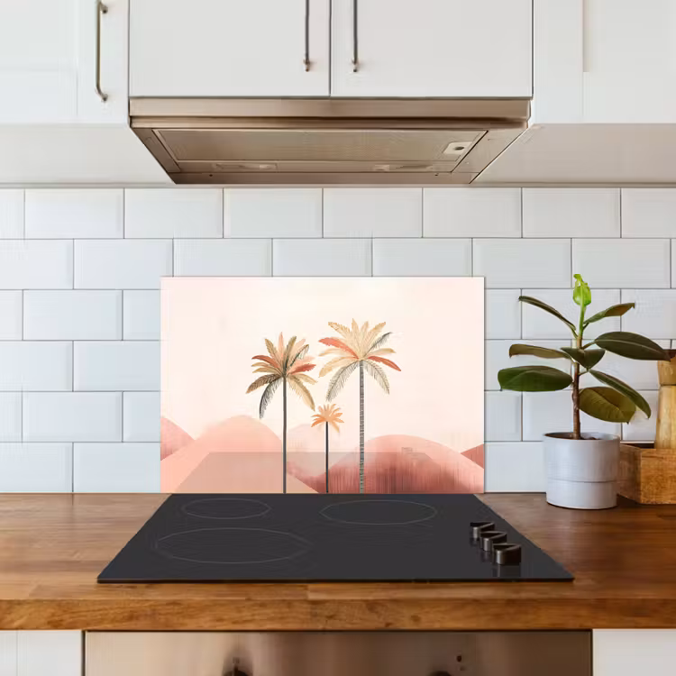 Spatscherm keuken - Palmbomen - Heuvels - Minimalistisch - Zachtroze — 6