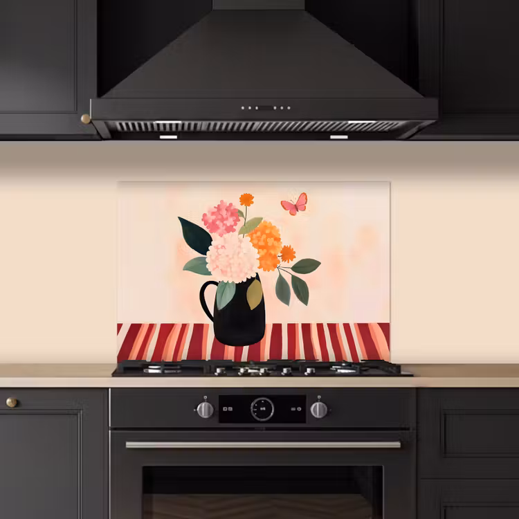 Spatscherm keuken - Vaas - Bloemen - Vlinder - Rood — 2