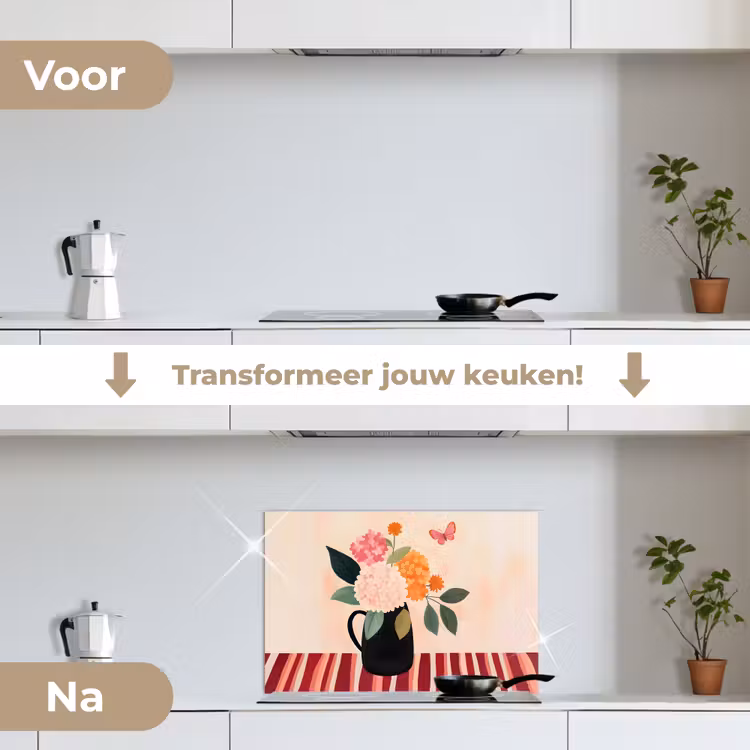 Spatscherm keuken - Vaas - Bloemen - Vlinder - Rood — 3