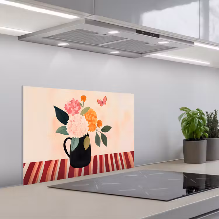 Spatscherm keuken - Vaas - Bloemen - Vlinder - Rood — 5