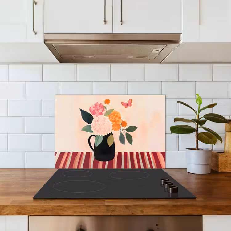 Spatscherm keuken - Vaas - Bloemen - Vlinder - Rood — 6