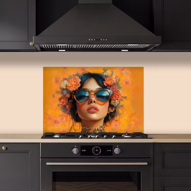 Spatscherm keuken - Vrouw - Bloemen - Aesthetic - Oranje — 2
