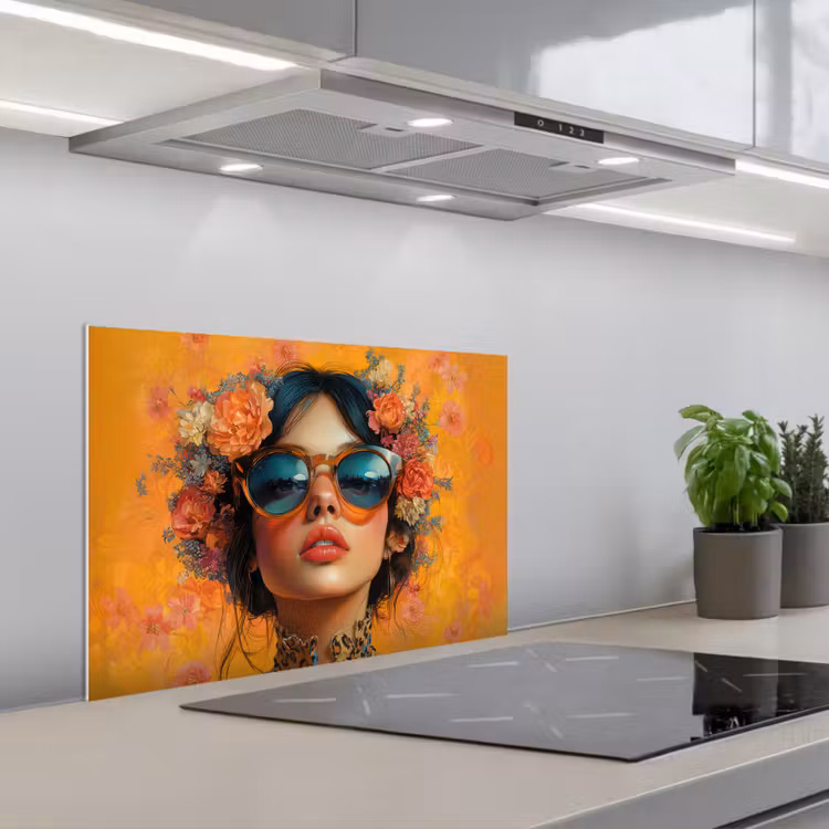 Spatscherm keuken - Vrouw - Bloemen - Aesthetic - Oranje — 5