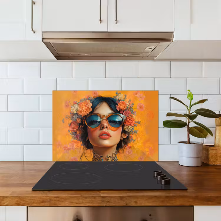Spatscherm keuken - Vrouw - Bloemen - Aesthetic - Oranje — 6