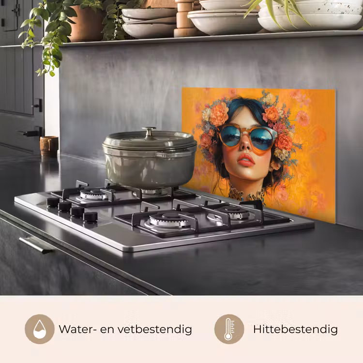 Spatscherm keuken - Vrouw - Bloemen - Aesthetic - Oranje — 7