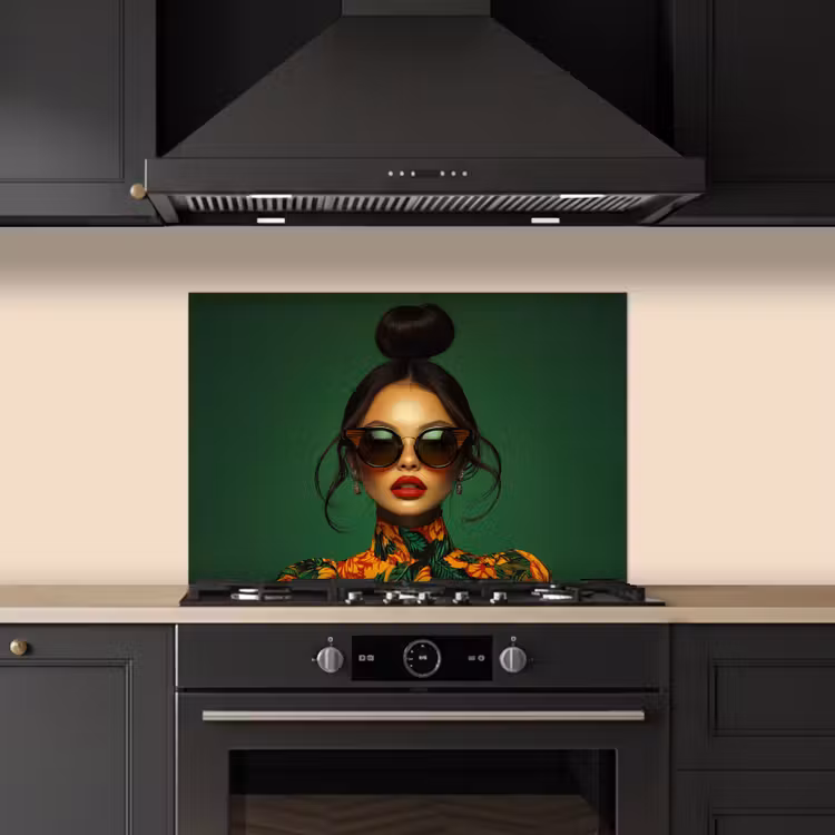 Spatscherm keuken - Vrouw - Groen - Modern - Bril - Abstract — 2
