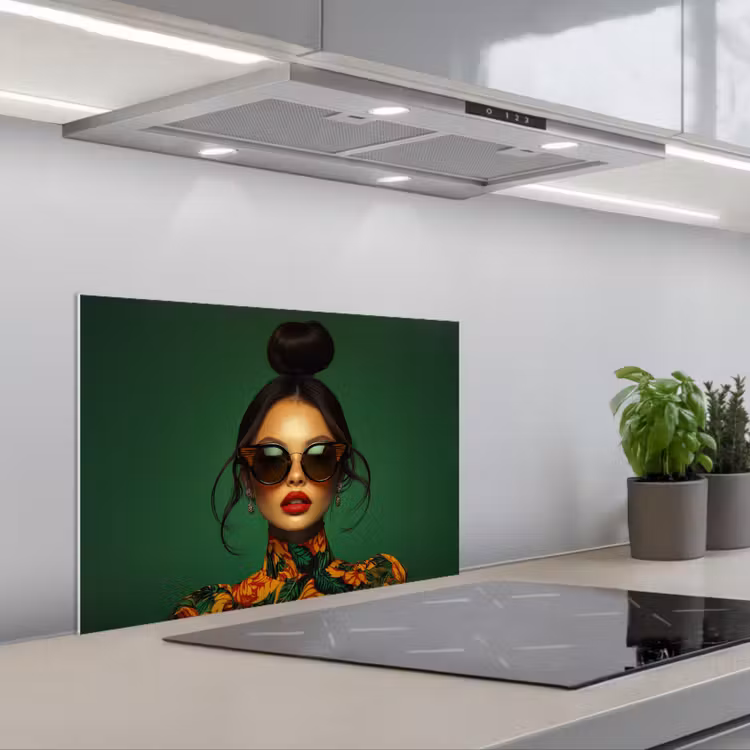 Spatscherm keuken - Vrouw - Groen - Modern - Bril - Abstract — 5