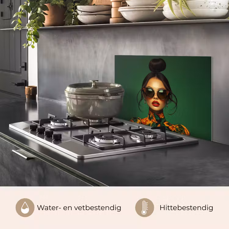 Spatscherm keuken - Vrouw - Groen - Modern - Bril - Abstract — 7
