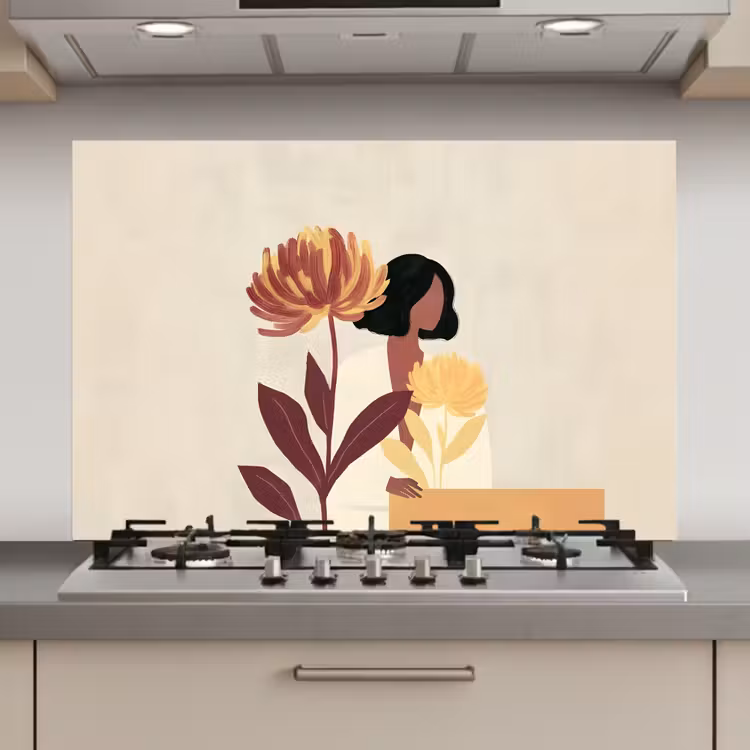 Spatscherm keuken - Vrouw - Minimalistisch - Bloem — 1