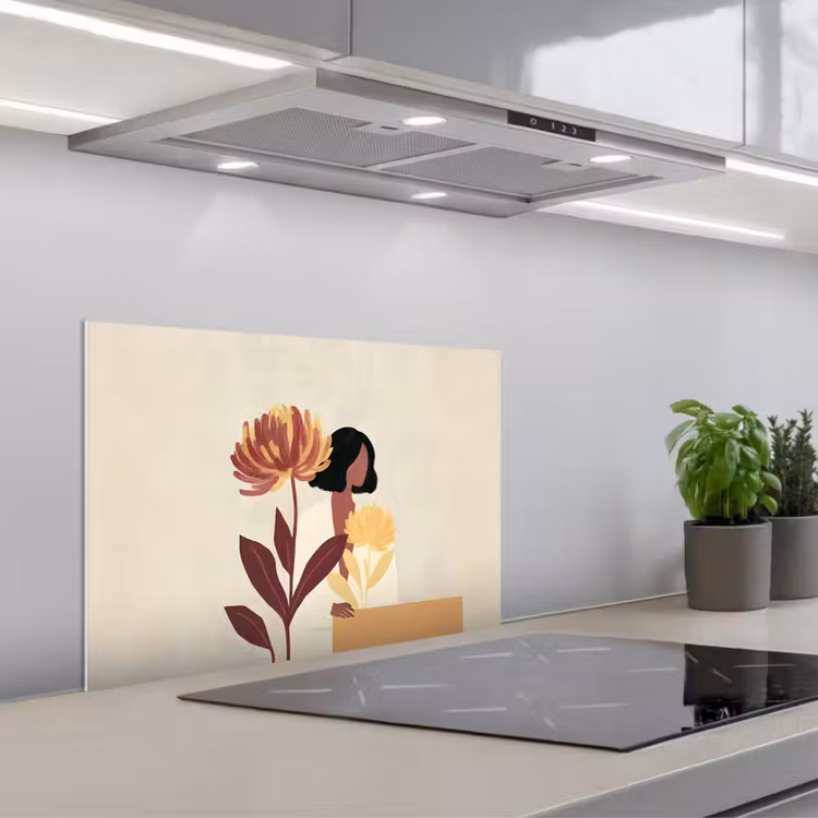 Spatscherm keuken - Vrouw - Minimalistisch - Bloem — 5