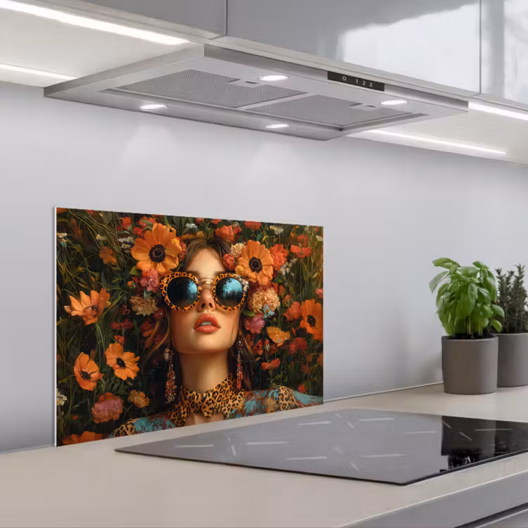 Spatscherm keuken - Vrouwen - Bloemen - Modern - Bril - Abstract — 5
