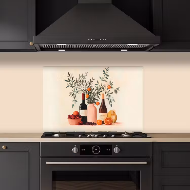 Spatscherm keuken - Wijnflessen - Takken - Sinaasappels — 2