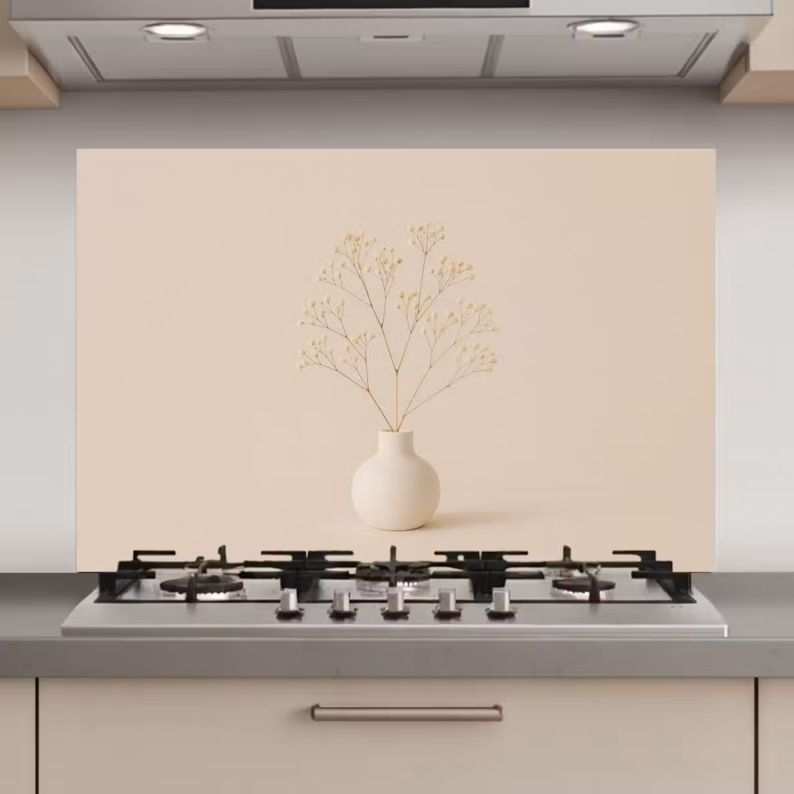 Spatscherm keuken - Vaas - Takken - Bloemetjes - Wit — 1